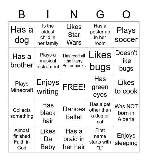 Get To Know You!! Bingo Card