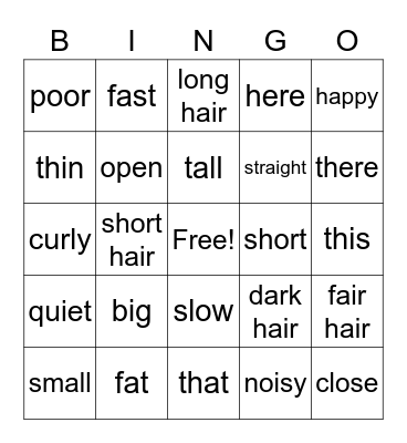 I wonder 3.1 opposites Bingo Card