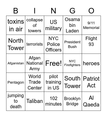 Ground Zero Bingo Card