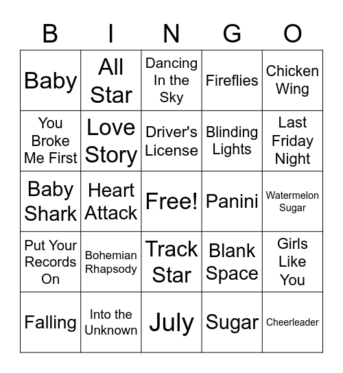 Music BINGO Card