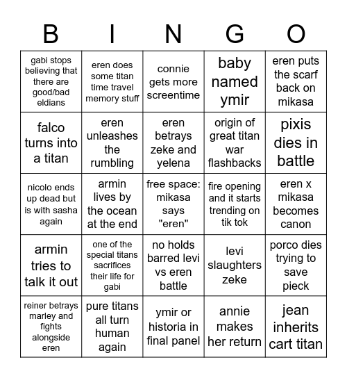 aot s4p2 predictions Bingo Card