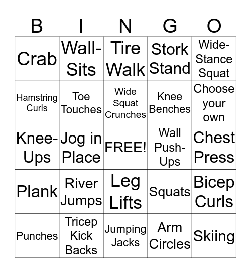 Fitness Bingo Card