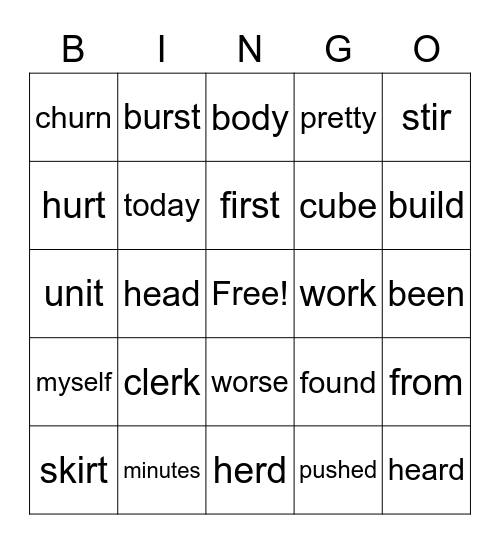 List 16 Spelling Words Bingo Card