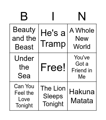 Disney Bingo Card