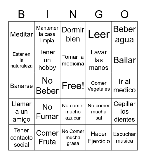 Vida Sana Bingo Card