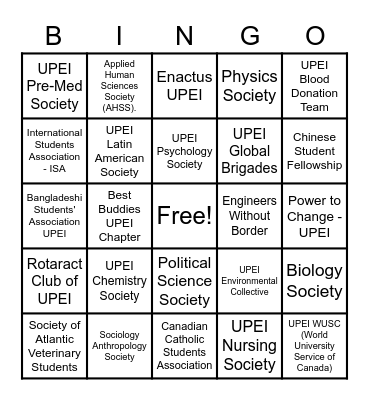 Clubs and Societies BINGO Card