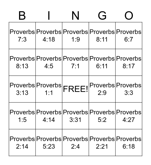 Bible Quizzing Bingo Card