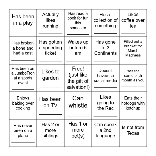 FIIND SOMEONE WHO..... Bingo Card