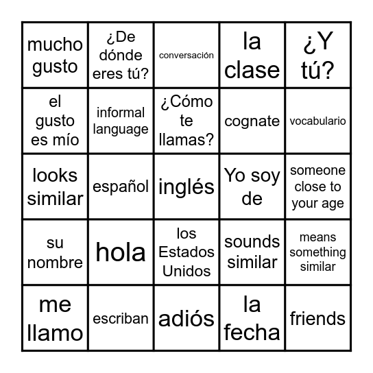 Conversación 1 (7,8) Bingo Card