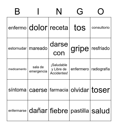 Salud y Accidentes Bingo Card