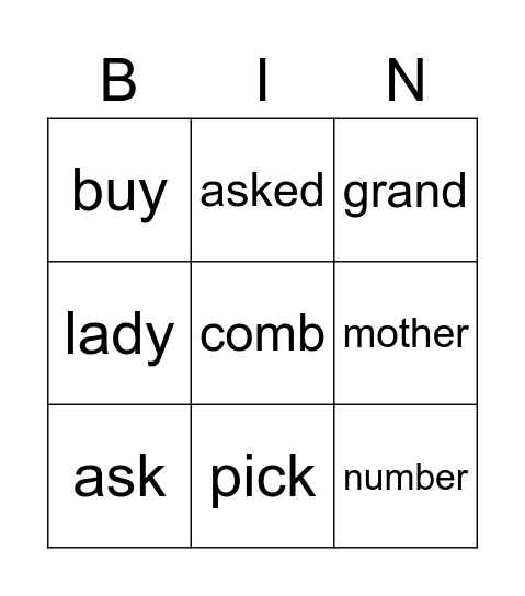 Spelling Bingo Card
