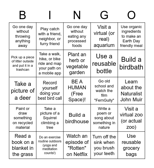 Earth Day Bingo Card