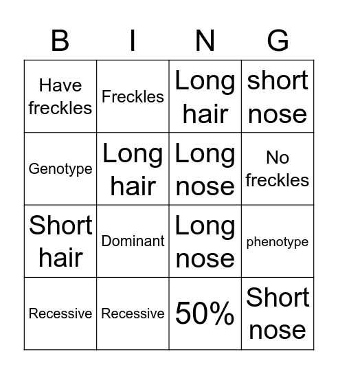 Punnett Bing Bingo Card
