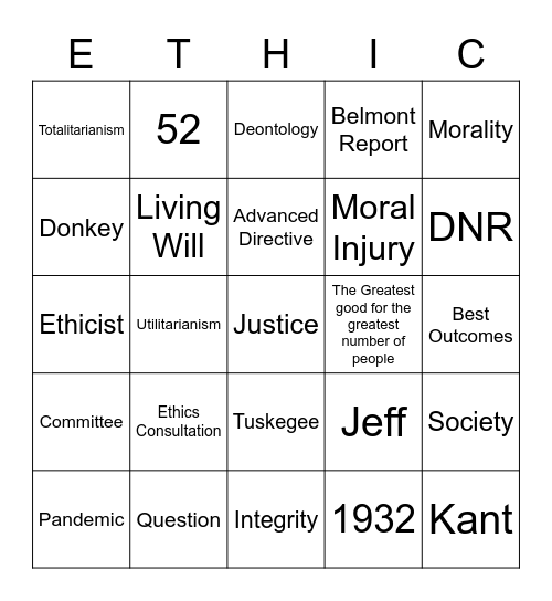 Ethics Bingo Card