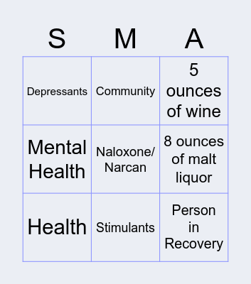 Substance Misuse Awareness Bingo Card