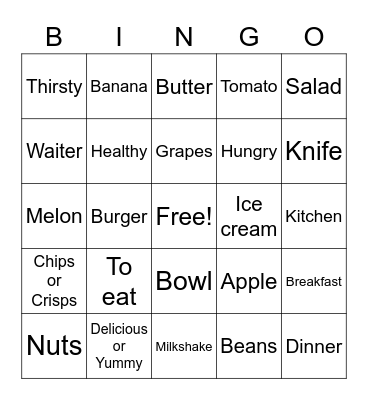Food a2 Word Bingo Card