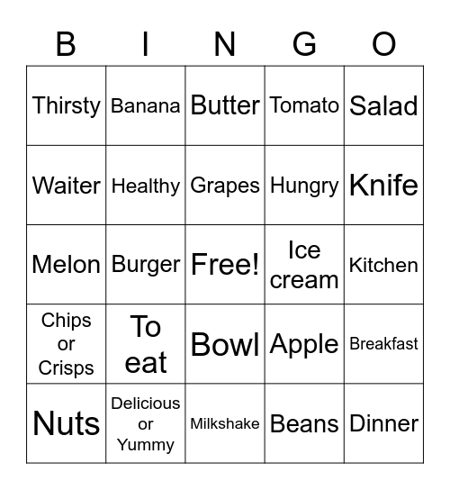 Food a2 Word Bingo Card