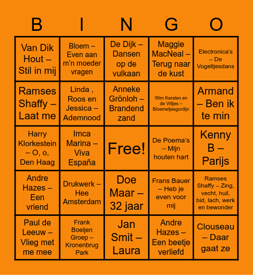 Oranje Bever Bingo Card