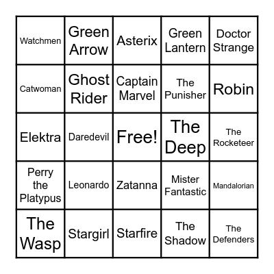 Superhero Bingo Card