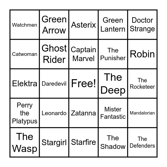 Superhero Bingo Card