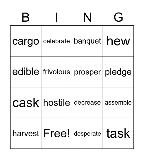 Book 5: Lesson 8 Bingo Card