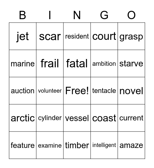 Vocabulary Review Bingo Card