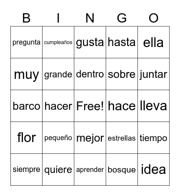 Palabras de uso frecuente Bingo Card