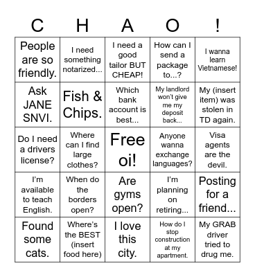 Things People Say Bingo Card