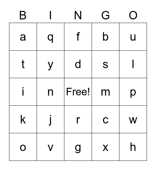 ABC Bingo Card