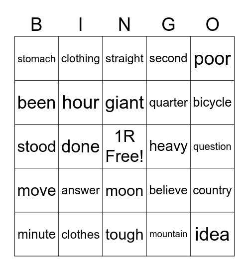1R Tricky Words Bingo Card