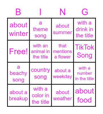 A Song... Bingo Card