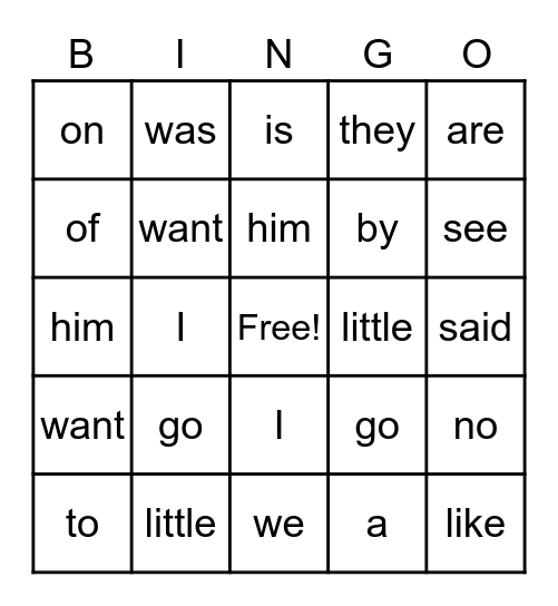 Spring Sight Word Bingo Card