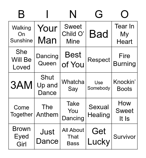 Music Bingo 92 Bingo Card