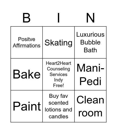 Rakiya Self-Care Bingo Card