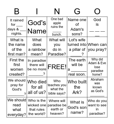 Bible Bingo Card