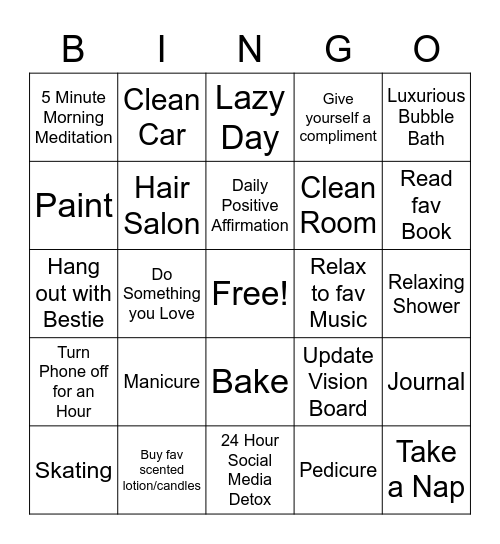 Rakiyah Self-Care Bingo Card