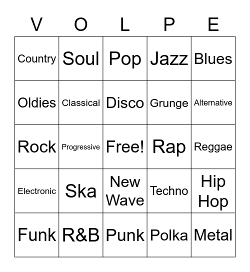Music Trivia Bingo Card