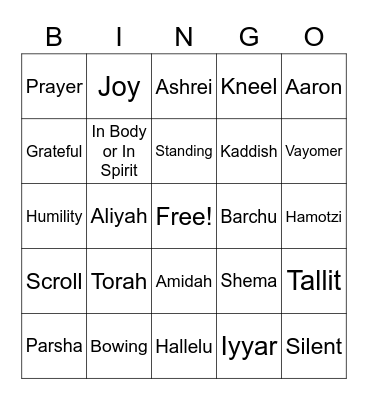 TBT Learner's Minyan Bingo Card