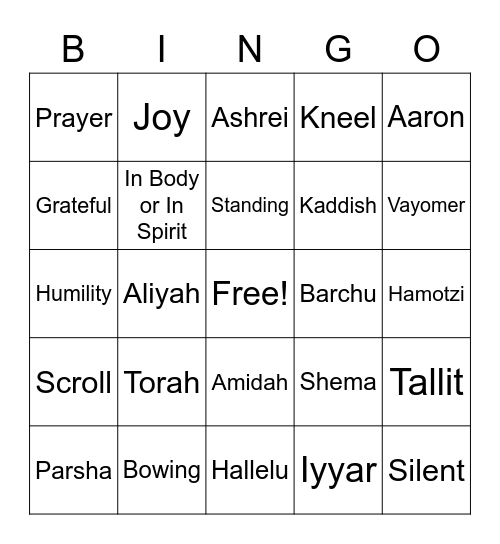 TBT Learner's Minyan Bingo Card