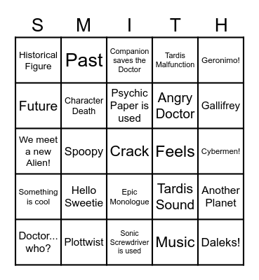Matt Smith Era Bingo Card