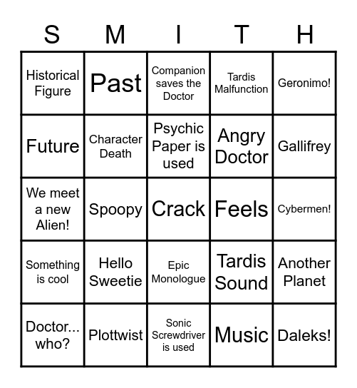 Matt Smith Era Bingo Card