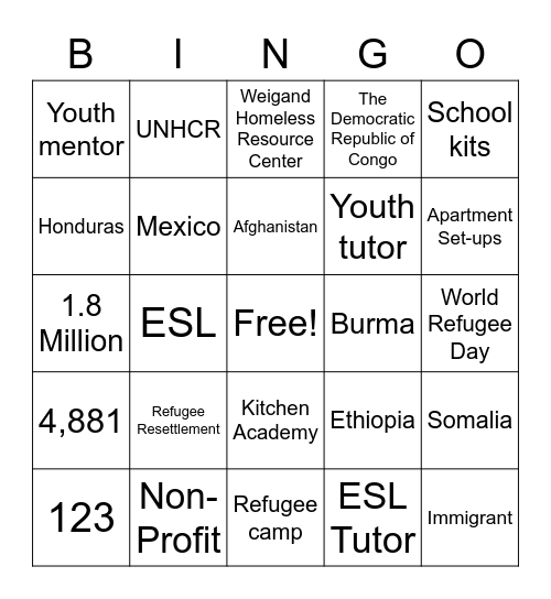 CCS Volunteer Bingo Card