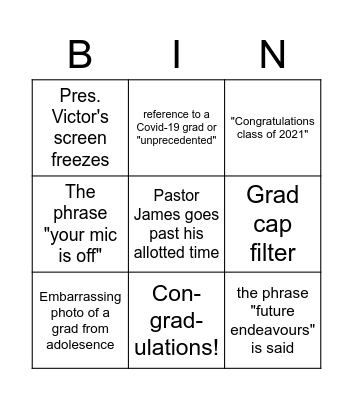 UCM Zoom Graduation Bingo Card