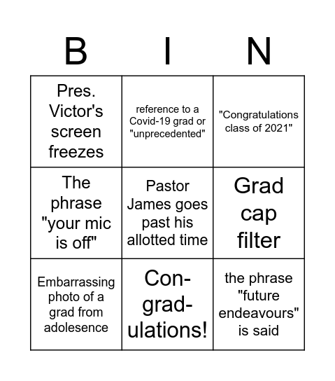 UCM Zoom Graduation Bingo Card