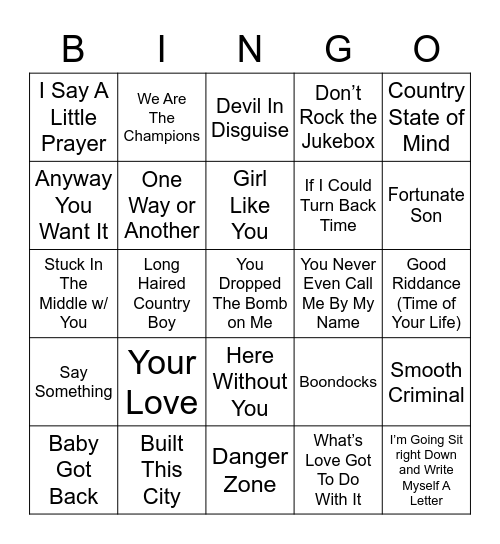 Music Bingo 18 Bingo Card