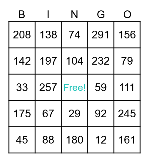 Number BINGO Card