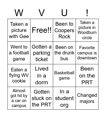 WVU Bingo Card