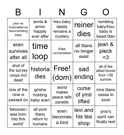 AOT ch 139 (sasageyo soldiers) Bingo Card