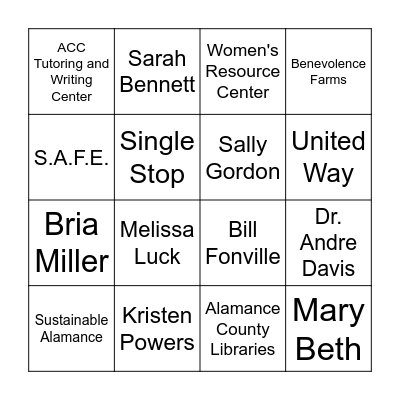 ACR Resource Fair Bingo Card