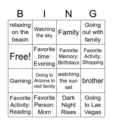 Favorite  Bingo Card